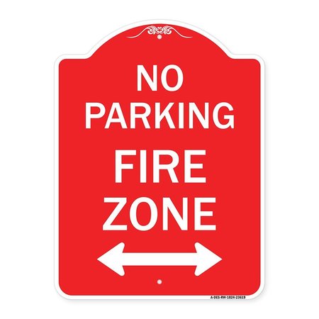SIGNMISSION No Parking Fire Zone W/ Bidirectional Arrow, Red & White Aluminum Sign, 18" x 24", RW-1824-23619 A-DES-RW-1824-23619
